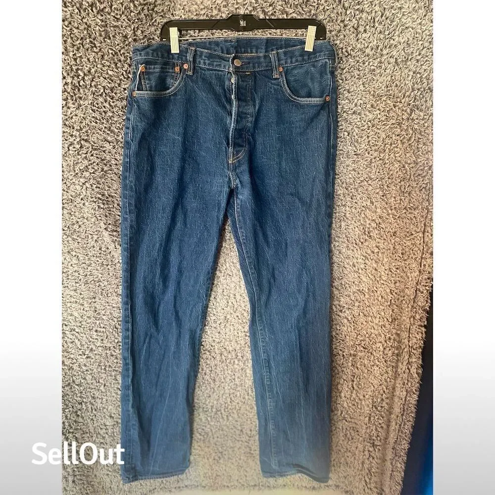 Levi's 501 Men's Jeans W36 L36 Button Fly Straight Leg Dark Denim